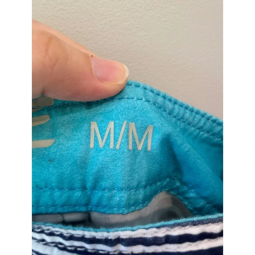 American Eagle Mens Blue White Striped Board Shorts Swim Trunks Size Medium